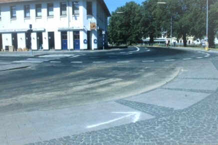 A street in Copenhagen with level crossings and tactile strips