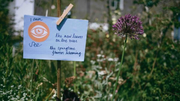 A sensory mapping card pinned on a fence