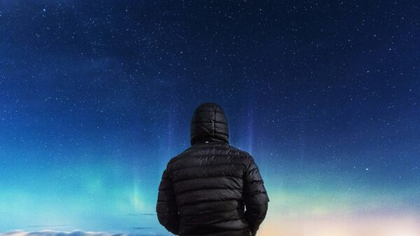 Silhouette of someone star gazing