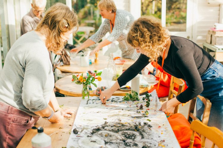 A nature painting activity at Potager garden in Cornwall